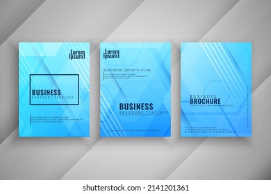 Modern blue geometric business brochure template set vector