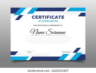 coleção de design de modelo de certificado empresarial geométrico azul moderno