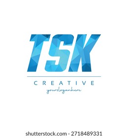 Modern blue geometric creative letter TSK logo design