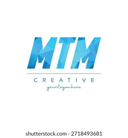 Modern blue geometric creative letter MTM logo design