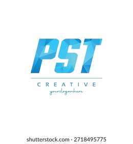 Modern blue geometric creative letter PST logo design