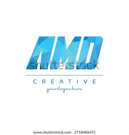 Modern blue geometric creative letter AMD logo design