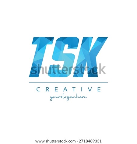 Modern blue geometric creative letter TSK logo design