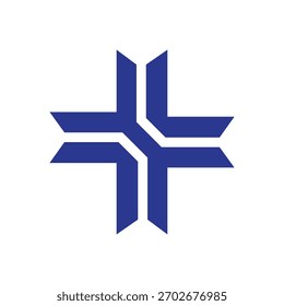Moderno azul geométrico interconectado símbolo de la cruz símbolo símbolo icono plano diseño de Vector