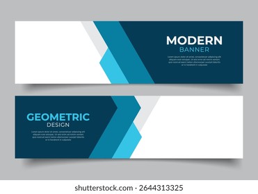 modern blue geometric triangle shapes web banner for presentation or business template horizontal design background