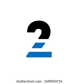 Modern Blue Geometric Vector Logo Number 2. 2 Number Design Vector