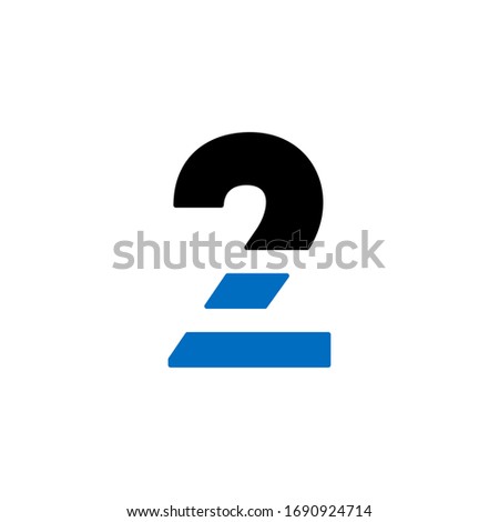 Modern Blue Geometric Vector Logo Number 2. 2 Number Design Vector