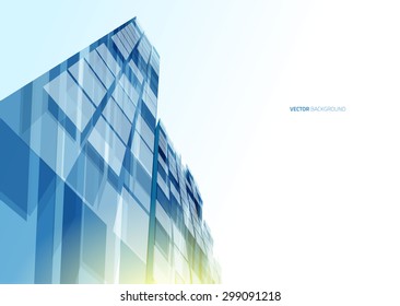 Modern blue glass wall of office building