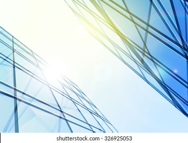 Modern blue glass wall of office building