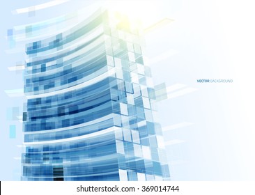 Modern blue glass wall of office building