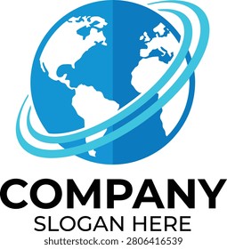 Modern Blue Globe Company Logo with Orbit Vector for Corporate Branding