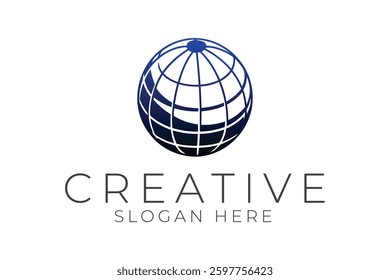 Modern blue globe logo design perfect for global business branding. Clean and professional vector