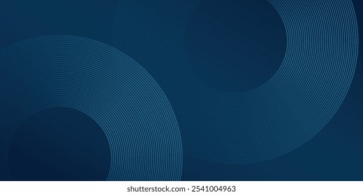 Modernas linhas geométricas azuis brilhantes sobre fundo azul escuro. Padrão moderno de linhas de círculo azul brilhante