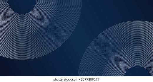 Modern blue glowing geometric lines on dark blue background. Modern shiny blue circle lines pattern design simple art backgorund