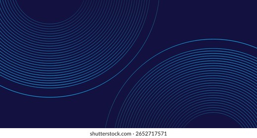 Líneas geométricas brillantes azules modernas sobre fondo azul oscuro. Moderno patrón de líneas de círculo azul brillante. Concepto de tecnología futurista diseño de arte simple abstracto