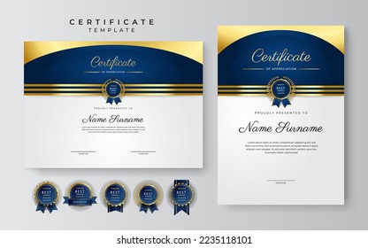 Modern blue gold certificate award template for business and education