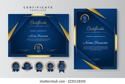 Modern blue gold certificate award template for business and education