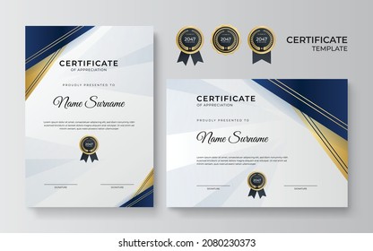 Modern blue gold certificate design template