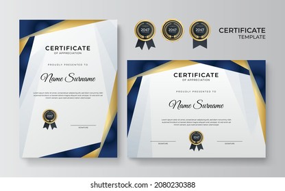 Modern blue gold certificate design template