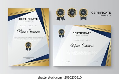 Modern blue gold certificate design template