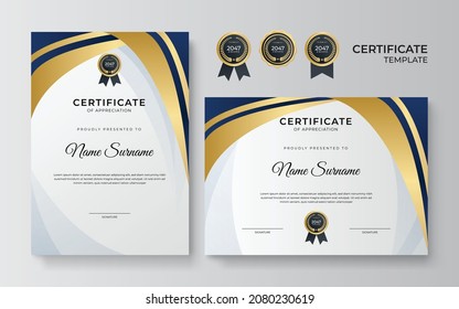 Modern blue gold certificate design template