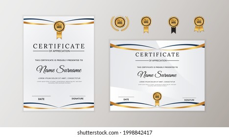 Vector de certificado azul y oro moderno
