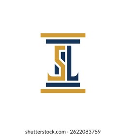 Modern Blue and Gold SL Initials Logo with Pillar Design