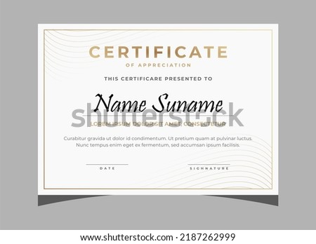 modern blue and gold wavy shape certificate template vector illustration