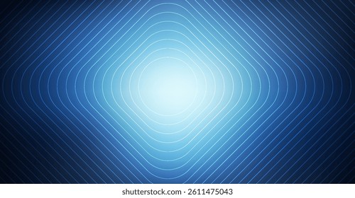 Modern Blue Gradient Background with Concentric Rounded Squares and Geometric Lines for Technology, Science, and Abstract Design Visuals