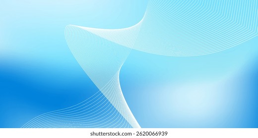 Modern blue gradient background with shining lines waves. Minimalist background for banner abstract simple modern