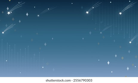 Modern blue gradient background with shooting stars, glowing particles, dotted lines, and diamonds. Perfect for digital designs, festive events, and abstract artwork.
