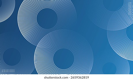 Moderno azul gradiente círculos linhas concêntricas banner fundo. Ilustração vetorial.
