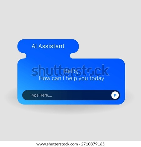 A modern blue gradient dialog box interface for an AI chat assistant, featuring a message prompt, typing field, and send button