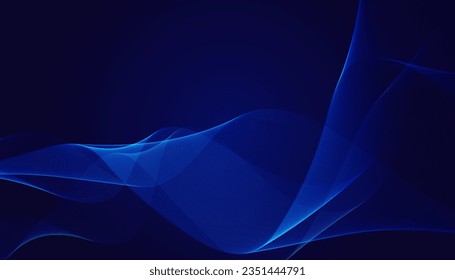 Modern blue gradient flowing wave lines. Dark abstract background with glowing wave. Shiny moving lines design element.