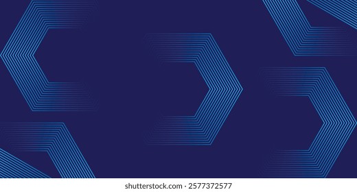 Modern blue gradient hexagon shape design. Dark blue background. Abstract geometric lines 