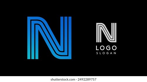 Modern blue gradient letter N logo. Sleek, minimalistic design with black background. Ideal for corporate branding, digital identities, and professional use. Vector illustration