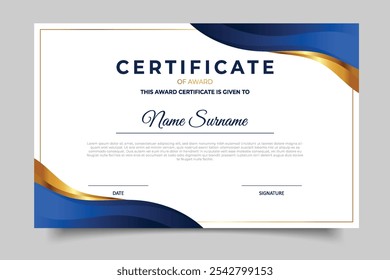 modern blue gradient luxury gold certificate template design