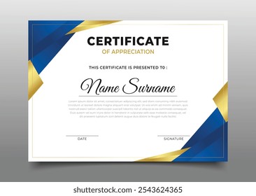 Modern Blue gradient Luxury Gold Business Certificate Template Design