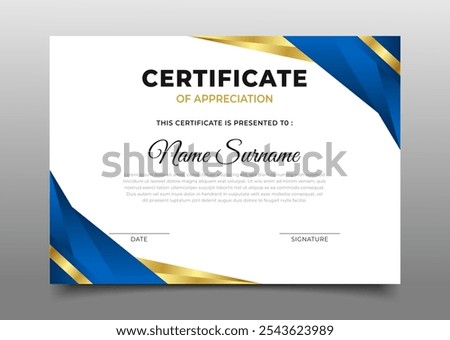 modern blue gradient luxury gold business certificate template overlapping design