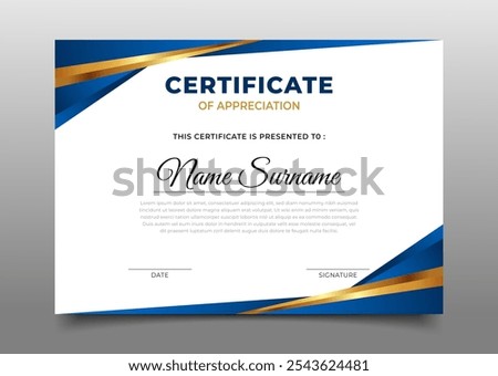 modern blue gradient luxury gold business certificate template design with geometric triangle overlapping design