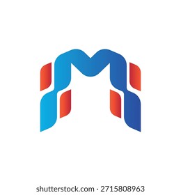 Modernes blaues Farbverlauf-M-Logo mit roten Akzenten für Branding- und Designprojekte.