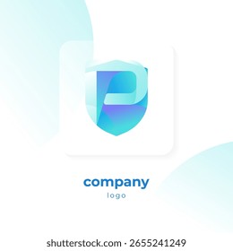 logotipo do escudo de gradiente azul moderno
