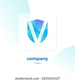logotipo do escudo de gradiente azul moderno
