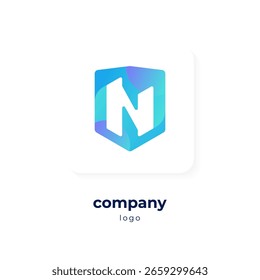 logotipo do escudo de gradiente azul moderno