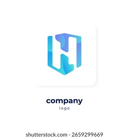 Logotipo azul moderno del escudo del degradado