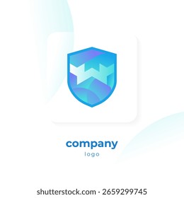 Logotipo azul moderno del escudo del degradado