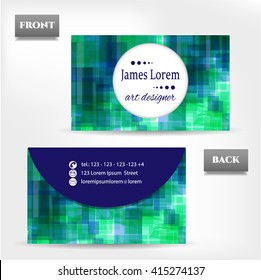 Modern, blue, green, business card  with pattern, isolated on bright background