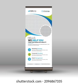 Modern Blue Green Creative Corporate Business Roll Up Banner Signage Standee Pull Up X Banner Template with Blue and Green Color Variations