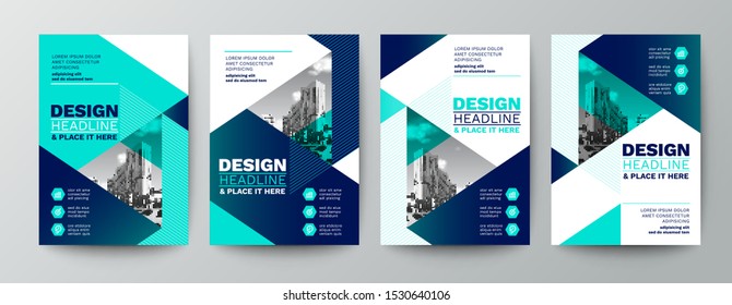 modern blue and green design template for poster flyer brochure cover. Graphic design layout with triangle graphic elements and space for photo background