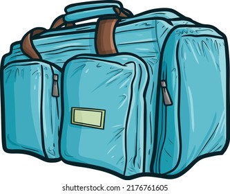 Modern blue green traveling bag cartoon illustration